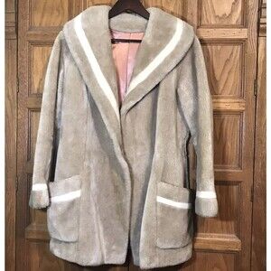 Glenorba By Glenoit Faux Fur Shawl Coat Taupe Beige Women's 14 Lined Pockets Tag